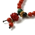 thumbnail image 2 of 5pcs 6mm Round Cinnabar Mala Stretch Bracelets with Synthetic Malachite and Natural Agate Flower Inner Diameter: 2 inch(4.95~5.1cm), 2 of 3