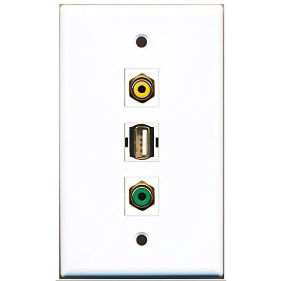 RiteAV - 1 Port RCA Yellow and 1 Port RCA Green and 1 Port USB A-A Wall Plate
