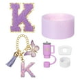 thumbnail image 1 of Juego de accesorios para taza Uxcell para vaso con mango, incluyendo cubierta de paja de silicona, bota, tapón a prueba de derrames, encanto de mango, etiqueta inicial K, 1 of 7
