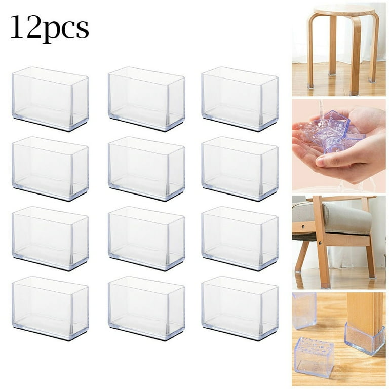 Clupup Chair Leg Cap Covers Clear 12 Pcs Rubber Chair Leg Rectangle Covers Furniture Table Feet Floor Protectors