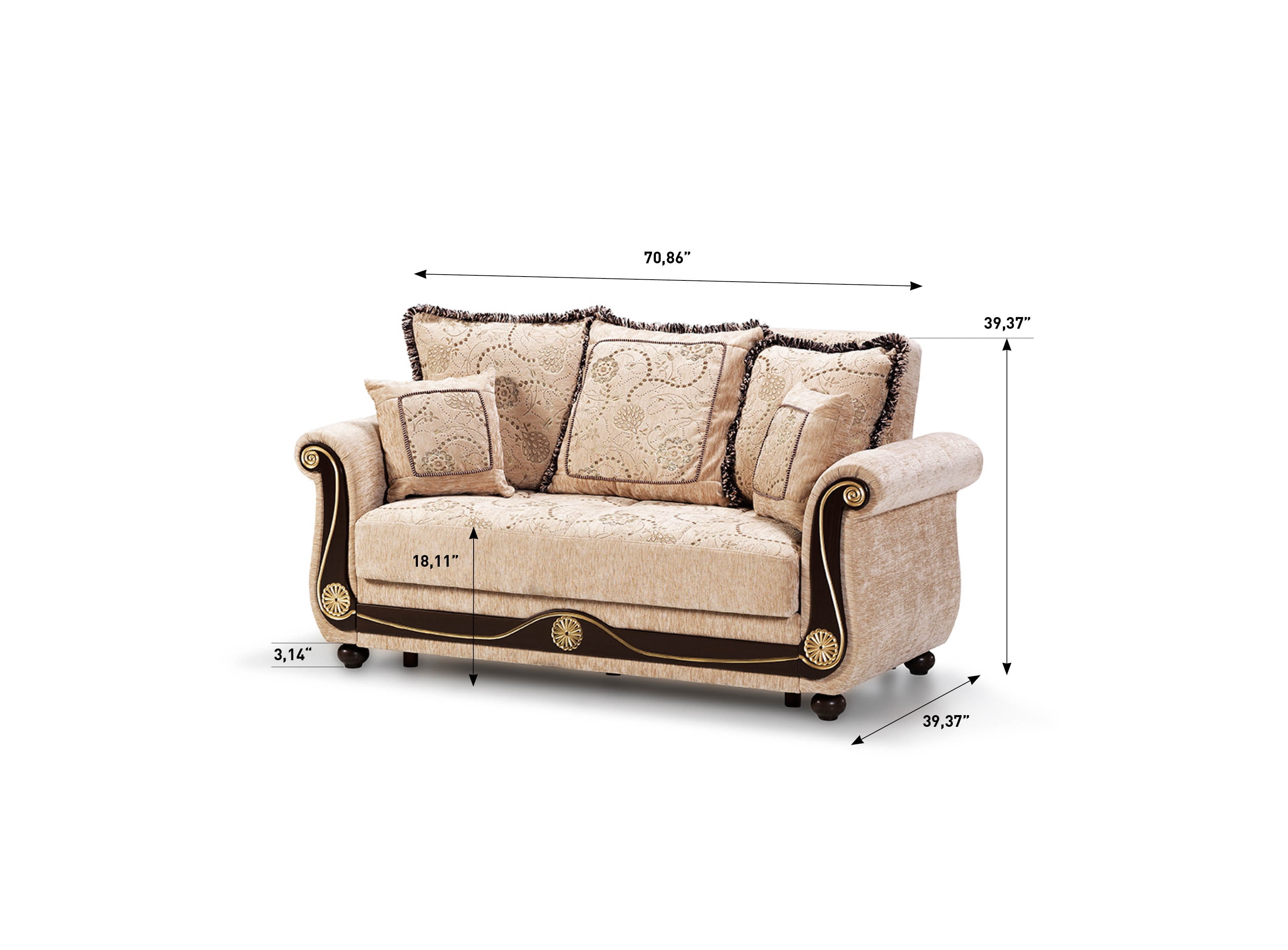 Ottomanson Convertible Sleeper Loveseat with Hidden Storage, Firm Seating, Beige