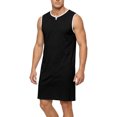 thumbnail image 3 of Men's Sleeveless V-Neck Modal Nightshirt, Loose Fit Lightweight Soft Sleep Shirt Knee Length, Breathable Comfort Casual Home Loungewear Tank Top Black, 3 of 4