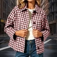 thumbnail image 2 of cfhntfmh Women Plaid Coat Casual Button down Jacket Long Sleeve Loose Outerwear Collared Fall Fashion Outfits, 2 of 7