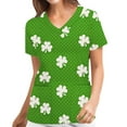 thumbnail image 2 of New Year New You! Snorda Womens Nursing Scrub Tops St. Patrick's Day Leaf Print Working Uniform Short Sleeve V-Neck Workwear Blouse T-shirt with Pockets, 2 of 5