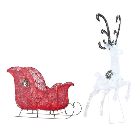 Holiday Time Light Up Twinkling Led Reindeer And Sleigh Decoration