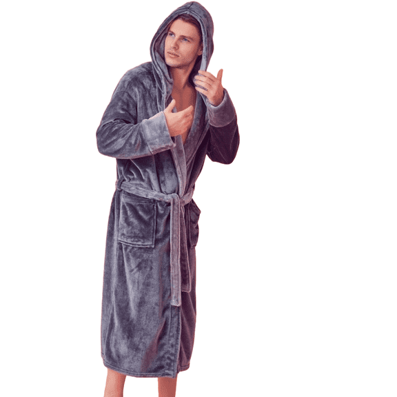 Elegani Luxury Men's Plush Shawl Collar Robe Silver Gray (S/M)