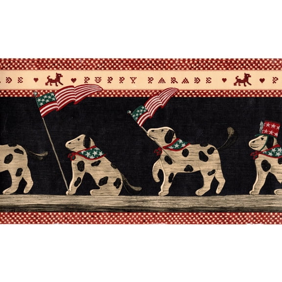 Trimz Patriotic Puppy Parade with American Flag Wallpaper Border, Pre-pasted, 15' L x 9" W