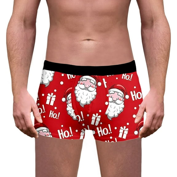 Mens Christmas Underwear Funny Novelty Holiday Boxers Briefs Snowman Reindeer Graphic Holiday Shorts Men Lingerie, B05 Watermelon Red, Size XL