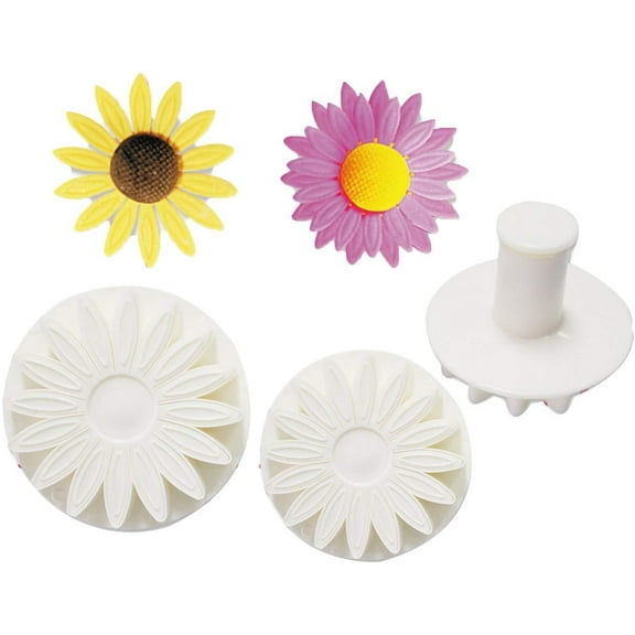O'Creme Veined Sunflower/Daisy/Gerbera Plastic Plunger Cutters - 3 Different Sizes, 1 Each