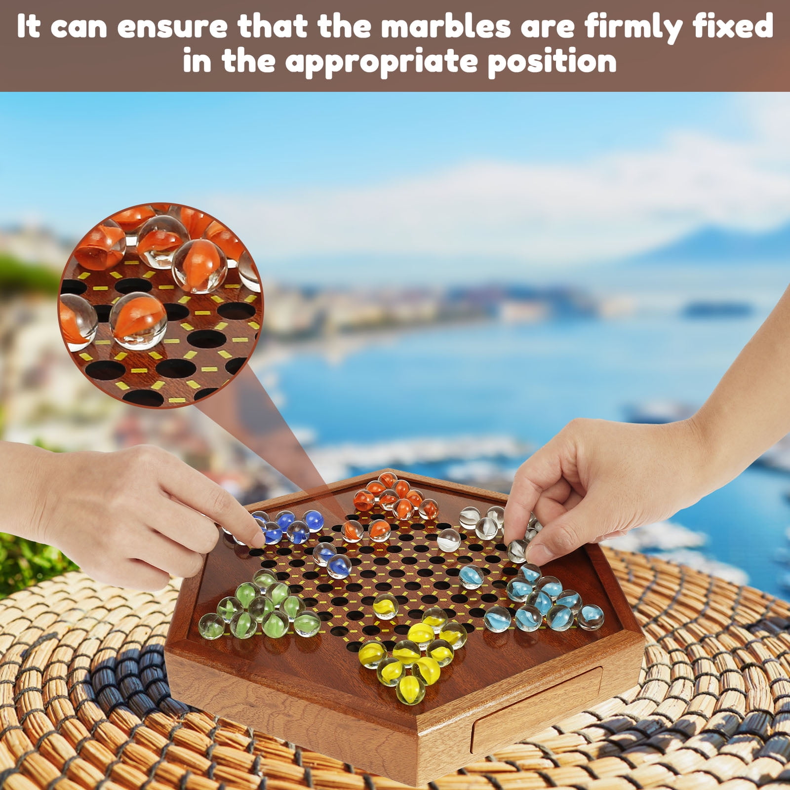 Keyohome Chinese Checkers,Wooden Chinese Checkers Game,Family Board Game,Party Game,1-6 Players.12.6"