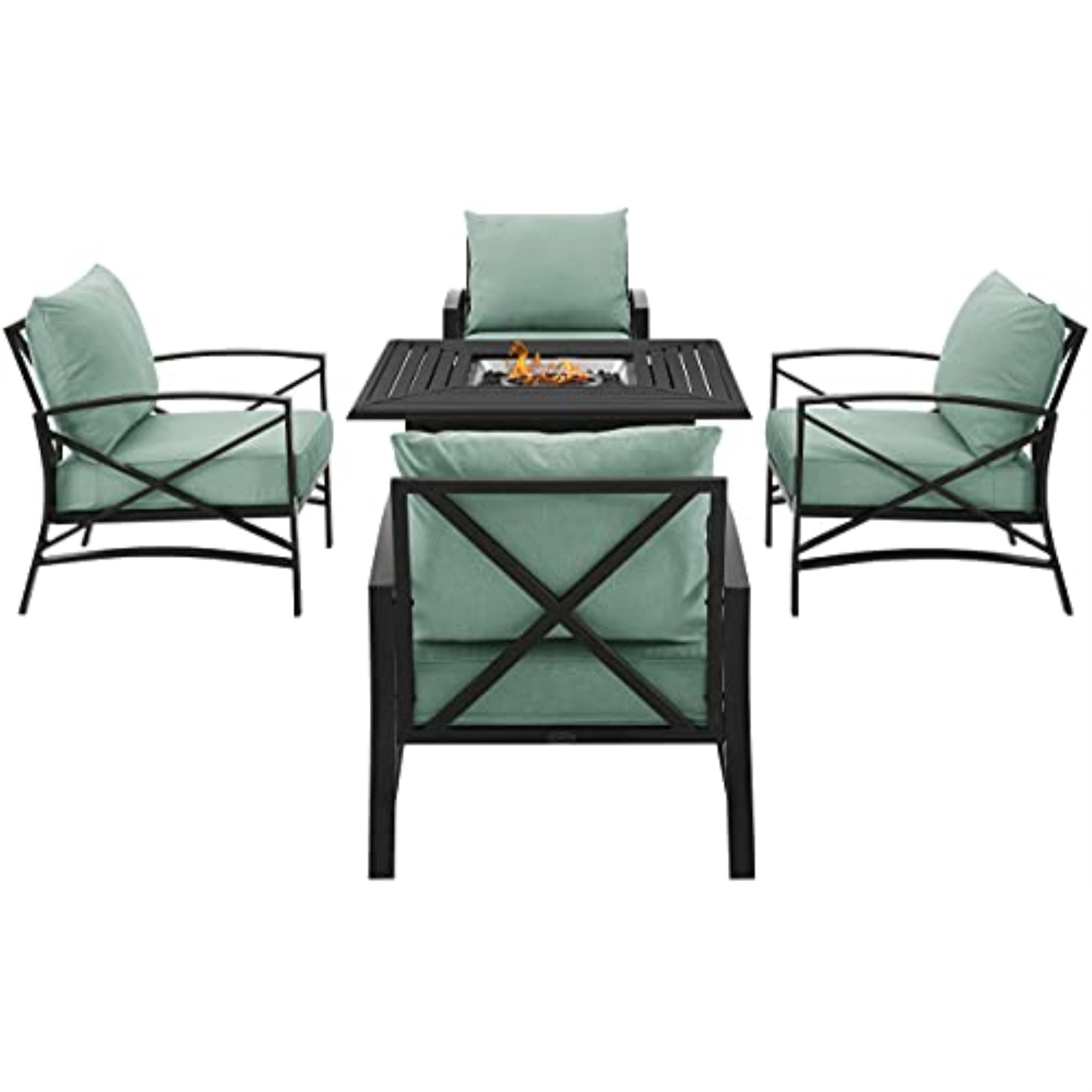 Crosley Furniture Kaplan Oil Rubbed Bronze/Mist 5 Piece Outdoor Conversation Set with Fire Table