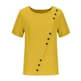 thumbnail image 2 of Olyvenn Women Summer Cotton Linen Short Sleeve Tops Casual Crew Neck Solid Color Plus Size T Shirt Summer Loose Blouse Tops Yellow XXL, 2 of 6