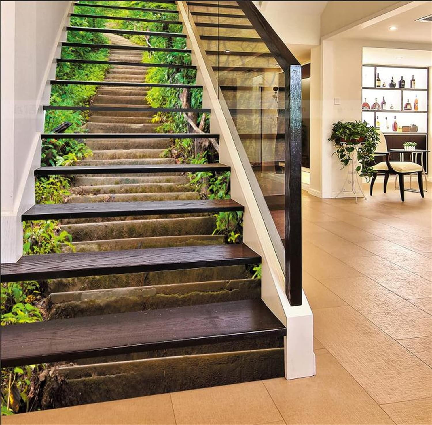 Stair Risers Wall Stickers - 13Pcs 3D Green Forest Steps Peel and Stick Vinyl Staircase Sticker -Stair Decals Decor for Stair Steps Home Office Decor 39.37"x7.09"