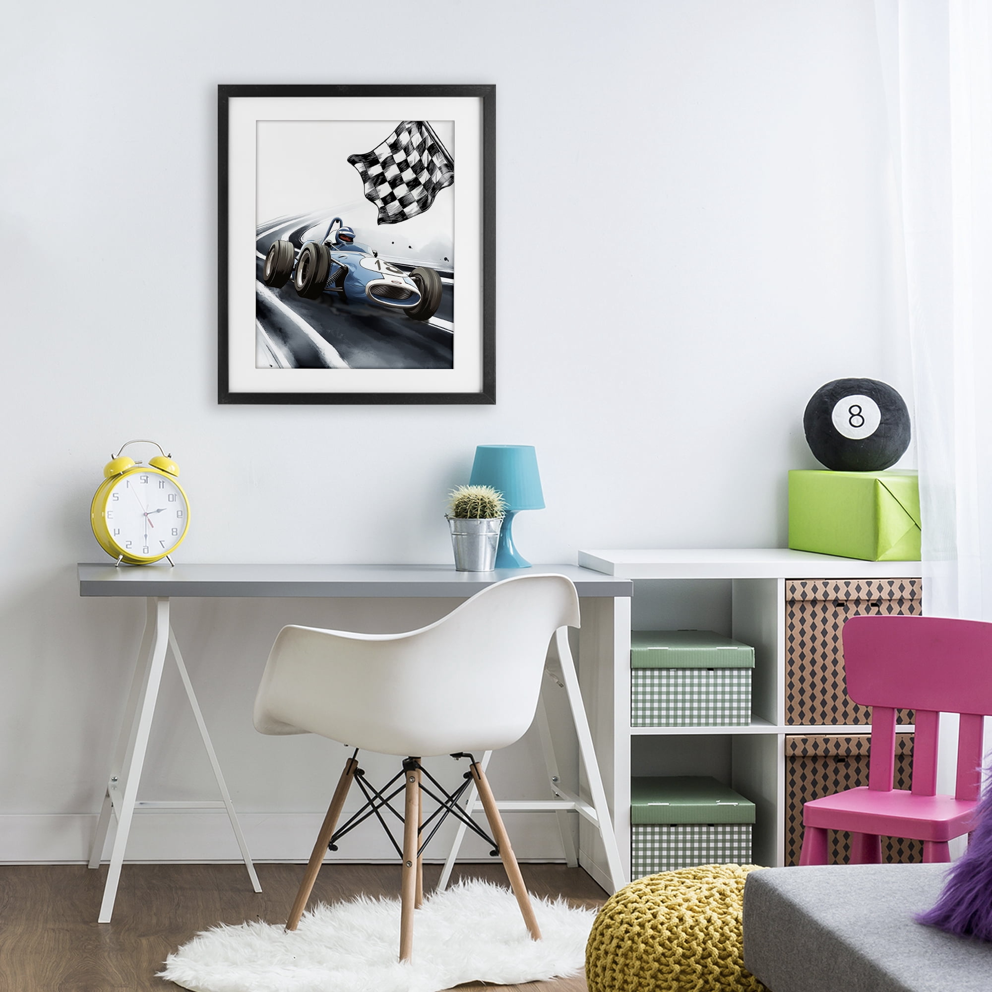 Stupell Industries Dynamic Racecar Driving Black Framed Print Under Glass, design by Christine Simpson Art