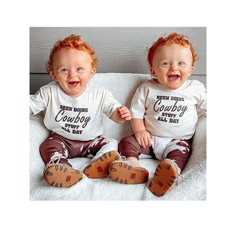 Amiblvowa Cute Western Baby Boy Summer Clothes Cow Print T Shirt Jogger Shorts Set Newborn Toddler Cowboy Country Outfit