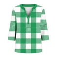 thumbnail image 6 of Plus Size Women's Casual Printed 3/4 Sleeve V-Neck Blouse Shirt Top Fashionable and Comfortable Loose Fit Tunic for Work Office | CSEONE,Green L, 6 of 8