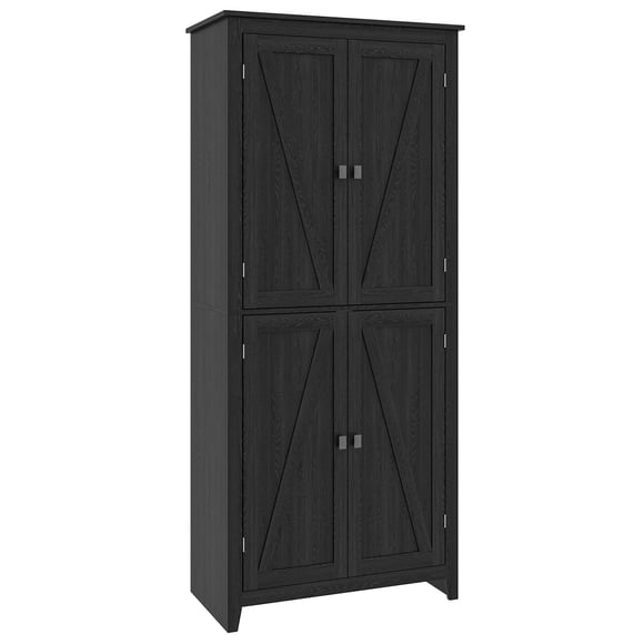 Black 72" Freestanding Kitchen Pantry Cabinet with Doors & Adjustable Shelves – Tall Storage for Dining Room, Living Room, Farmhouse Style, 31.5" x 15.7" x 71.7"