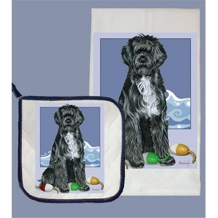 Pipsqueak Productions DP577 Dish Towel and Pot Holder Set - Portuguese Water Dog