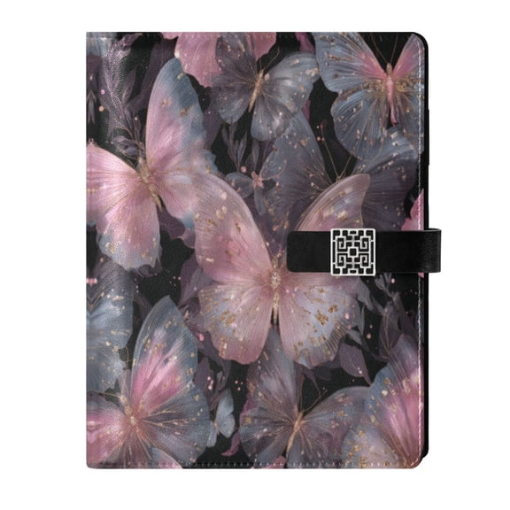 Leather Notebook with Pen Holder Writing Notepad Includes 100 Pages Lined Journal Pink with Gold Butterfly