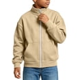 thumbnail image 2 of OGLCCG Boys Full Zip Fleece Hoodless Hoodies Mock Neck Sweatshirts Kids Fall Winter Zip Up Gym Track Jackets with Pockets Size 5-16(Khaki,5-6 Years), 2 of 8