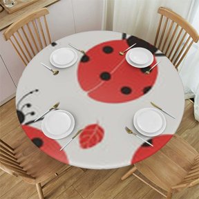 Elastic Edged Outdoor Round Tablecloth Red Nature Insect Print Fitted Table Cover for Holiday Decoration Oil-Proof Waterproof Table Clot