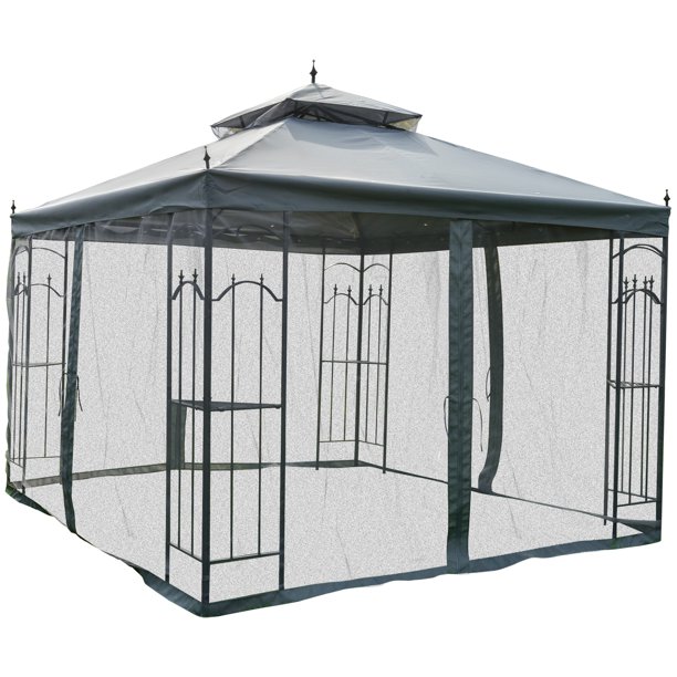 Outsunny 10' x 10' Steel Outdoor Garden Gazebo With Mesh Curtains