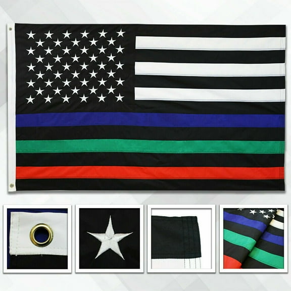 3x5 Embroidered Thin Blue Green Red Line Flag 210D