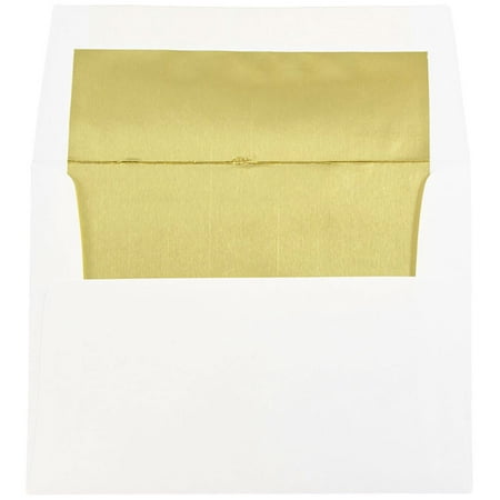 JAM Paper A2 Foil Lined Envelopes, 4 3/8 x 5 3/4, White with Gold Foil Lining,