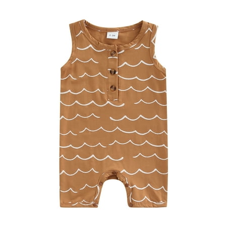 

Thaisu Baby s Sleeveless Romper Printed Pattern Front Button Snap Crotch Infant Boy Girl Jumpsuit 0-1Y