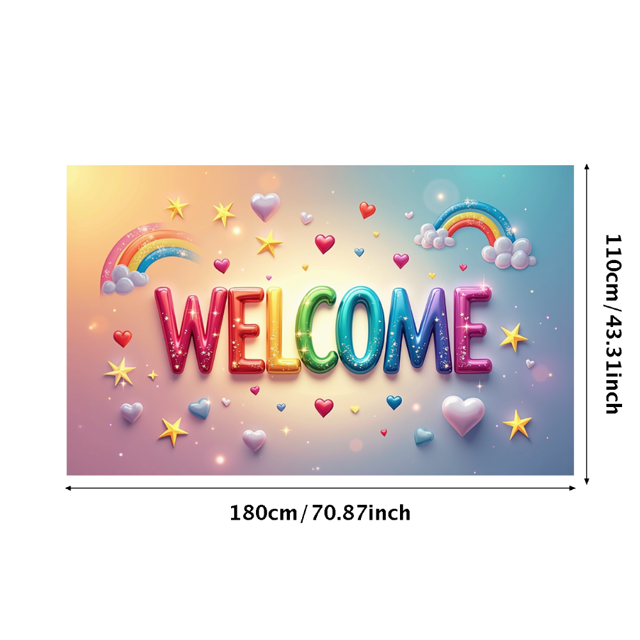 Colorful Welcome Banner with Confetti and Balloons Party Decoration Backdrop Bunting Flags Celebration Background Event Photography Props
