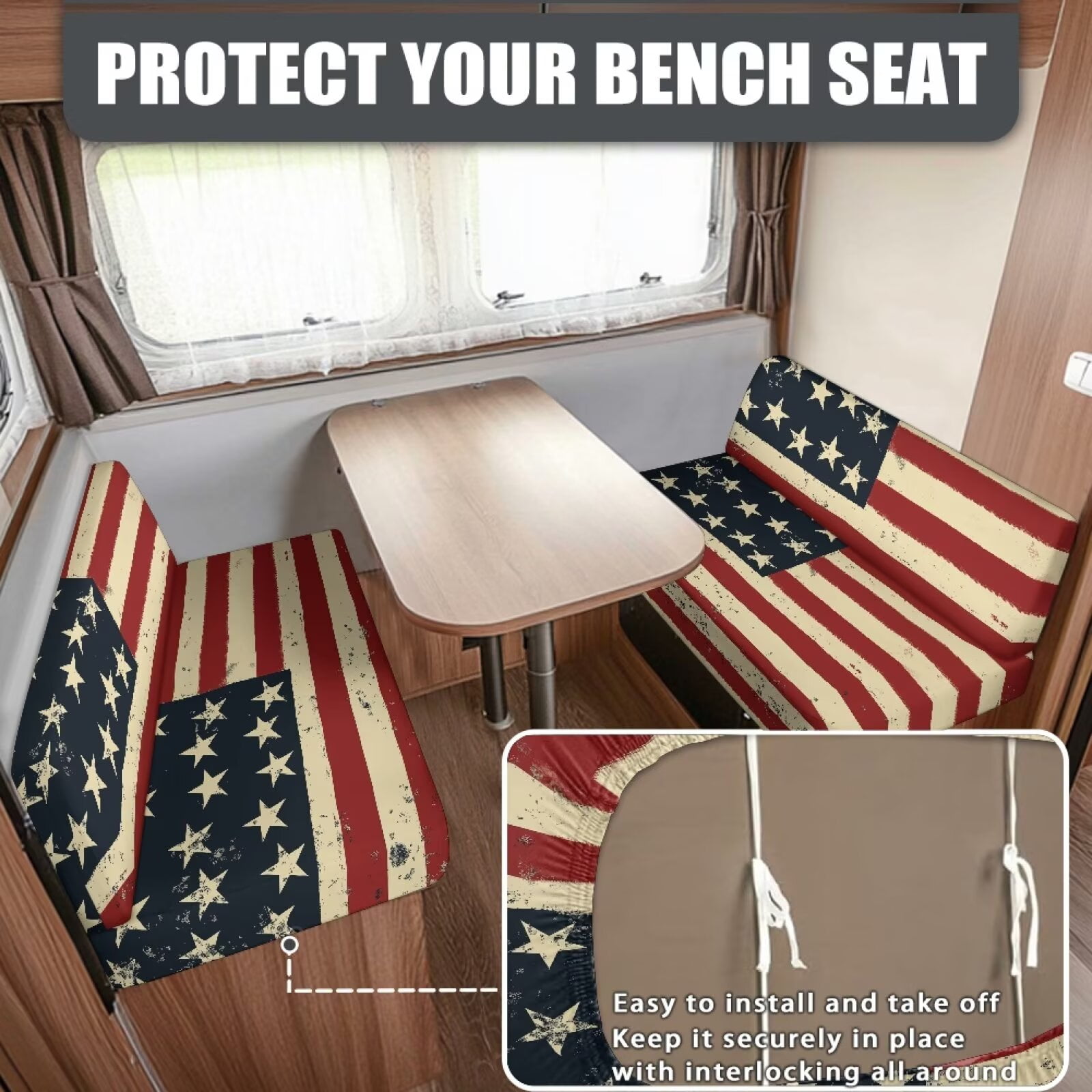 XYZCANDO American Flag Print RV Dinette Cushions Camper Accessories Stretchable Furniture Covers for Sofa and Loveseat Universal Cushion Covers for Couches and Sofas Easy to Install Red