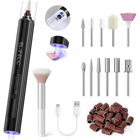 YJJSKEJI Cordless Nail Drill Electric File with UV Nail Lamp:Professional for Acrylic Gel Dip Powder Nails Portable Nail Drill Machine Kit for Manicure Pedicure Nail Set Rechargeable Lightweight