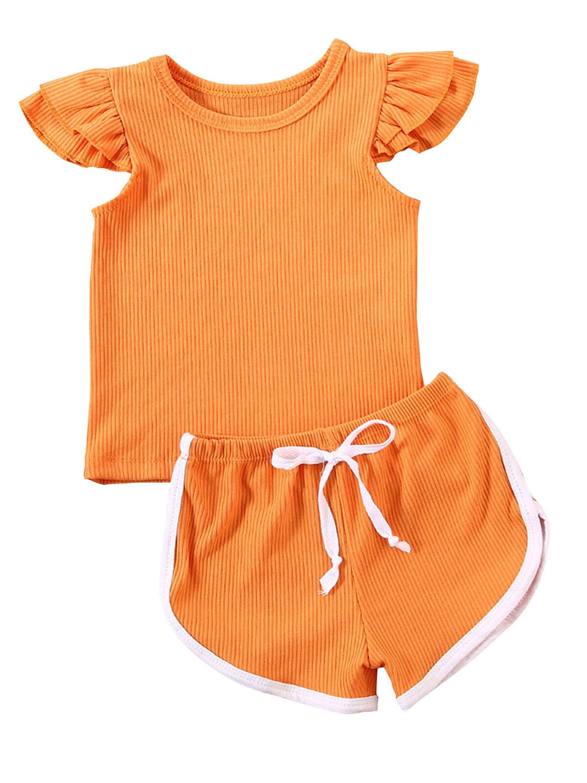2PCS Infant Toddler Baby Girl Ruffle T-Shirts Tank Top Elastic Waist Short Pants Summer Clothes Outfits 