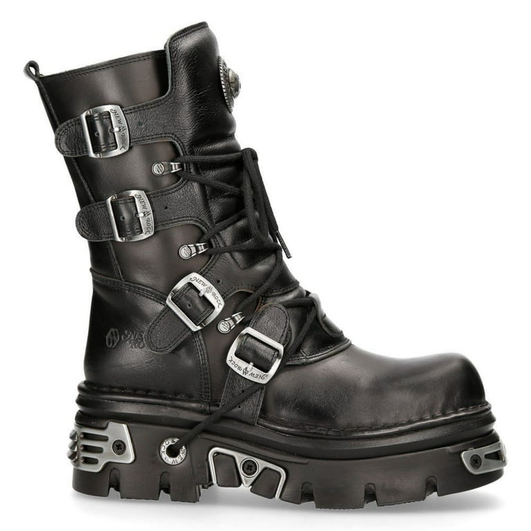 New Rock 373-S4 Black Leather Gothic Mid Calf Boots 39