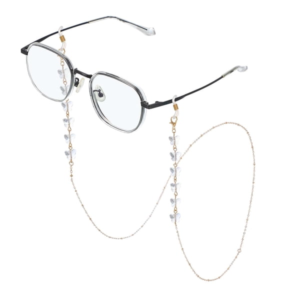 Glasses Chain for Women, Eyeglasses Chain with Lanyard Crystal Glasses Sunglasses Holder Eye Anti-lost Eye Glass Holders Around Neck, Transparent Butterfly