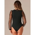 thumbnail image 3 of DARING DIVA Polka Dot Sheer Long Sleeve Crew Neck Bodysuit M Black, 3 of 6