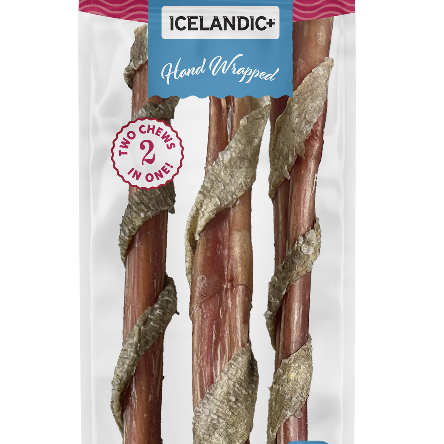 Icelandic+ Fish Sticks - Bully Stick Wrapped In Cod Skin - 3 Pack, 12" - Dog Treats, 2 Ingredient Chews, Hand-Wrapped Wild-Caught Fish, Pet Snacks