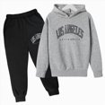 thumbnail image 2 of NOLDARES Boys Girls Letter Print Clothes, Boy Girl Clothes Fall Winter Outfits Long-sleeved Hooded Sweatshirt Pants 2Pcs Sets(Y102-Dark Gray), 2 of 4