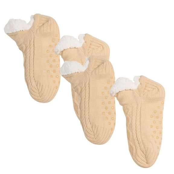 2 Pairs Children's Winter Warm Wool Solid Color Socks Kids Boy Girls Hiking Thermal Boot Crew Socks Beige 6 Years