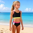 thumbnail image 4 of Niñas Trajes de Baño de Dos Piezas Tamaño 10-12 Color Sólido Bloqueo Colgantes Bikini Conjunto con Troncos Traje de Baño de Playa para Niños Pequeños, 4 of 9