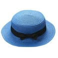 thumbnail image 2 of Weikingp Sun Hats for Women Baby Bowknot Children Breathable Ha Kids Hat Boy Girls Cap Sun Hat Fascinators Hats for Women Bucket Hats for Woman (Clearance) Dark blue Straw, 2 of 2