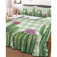 thumbnail image 3 of Quilts Full Size Bedding Set, Green Cactus Tropical Lightweight Quilted Comforter, Sage Green Buffalo Plaid Summer Soft Reversible Bedspread Coverlet with Pillow Covers for All Season, 78" x 90", 3 of 7