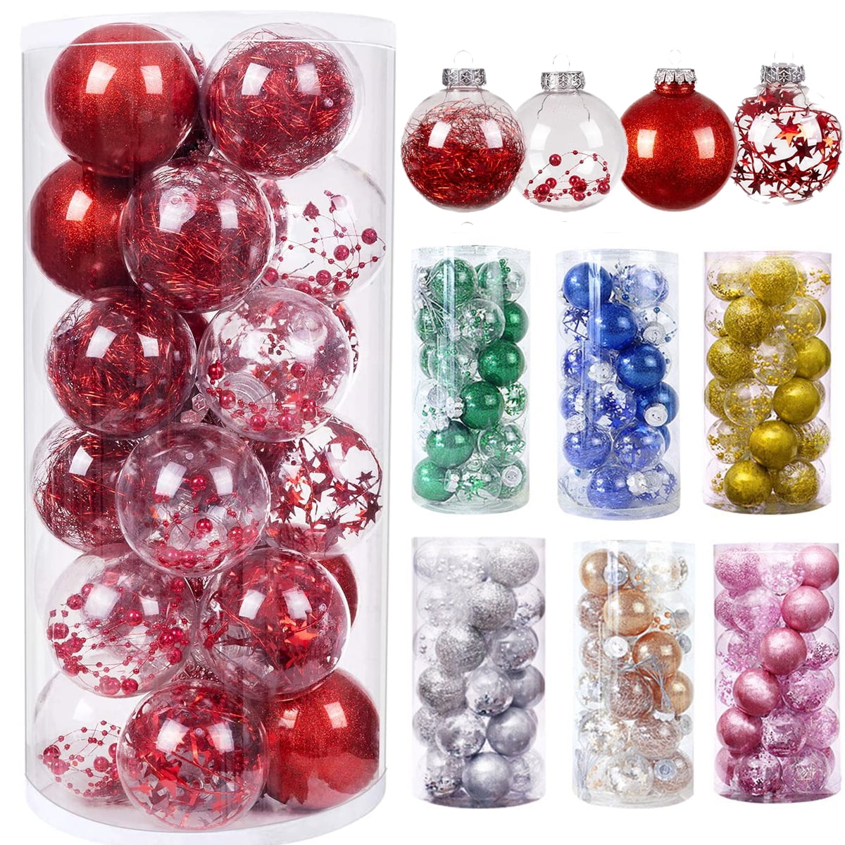24PCS Shatterproof Clear Plastic Christmas Ball Ornaments Decorative