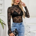 thumbnail image 5 of Besolor Women's Crewneck Mesh Lace Tops Slim Fitted Long Sleeve See Through Clubwear Party Blouse Shirts, 5 of 7
