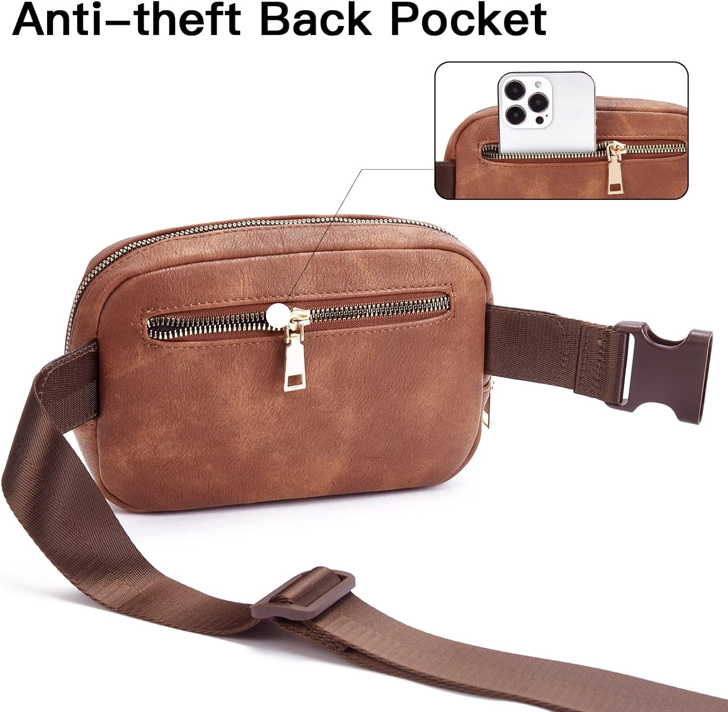Leather Belt Bag for Women Fashionable Fanny Packs Cross Body Bag Waist Pack Camel Brown