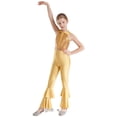 thumbnail image 3 of Zaldita Kids Girls Shiny Metallic Sequin Gymnastics Leotard Bell-bottom Full Body Unitard Bodysuit Ballet Jazz Dance Costume A Gold 14, 3 of 7