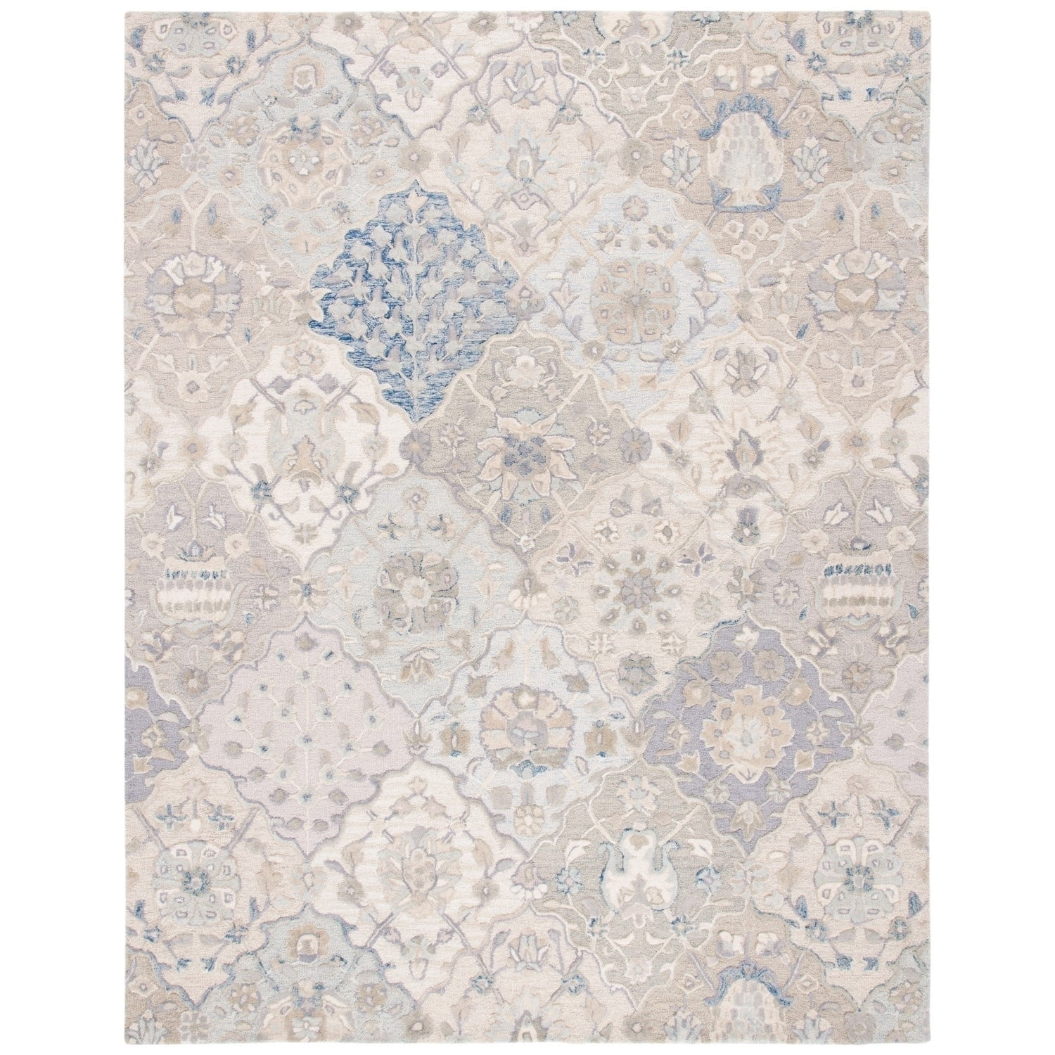 SAFAVIEH Glamour Charmaine Floral Wool Area Rug, Grey/Blue, 6' x 6' Round