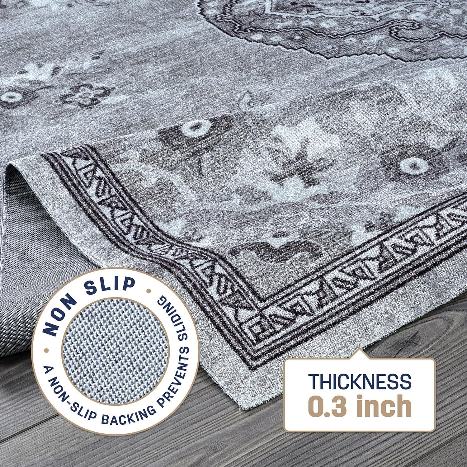Beverly Rug Machine Washable Easy Cleaning Indoor Non-Slip Rugs Gray / Dark Gray 4'x6'