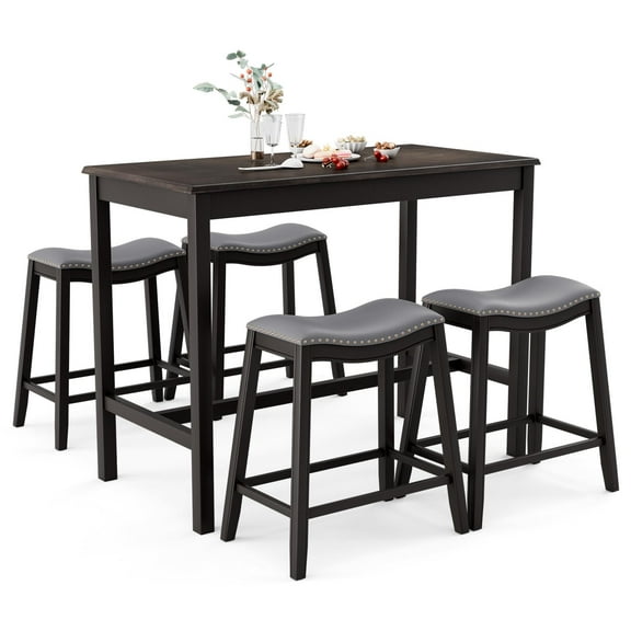 Giantex Dining Table Set for 4, Kitchen Counter Height Table w/4 Stools, Rubber Wood Pub Dinner Table Set