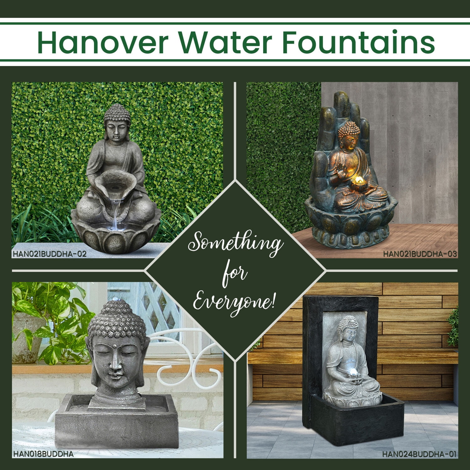 Hanover 21-In. Buddha Hand of Protection Indoor or Outdoor Garden Fountain with LED Lights for Patio, Deck, Porch, HAN021BUDDHA-03